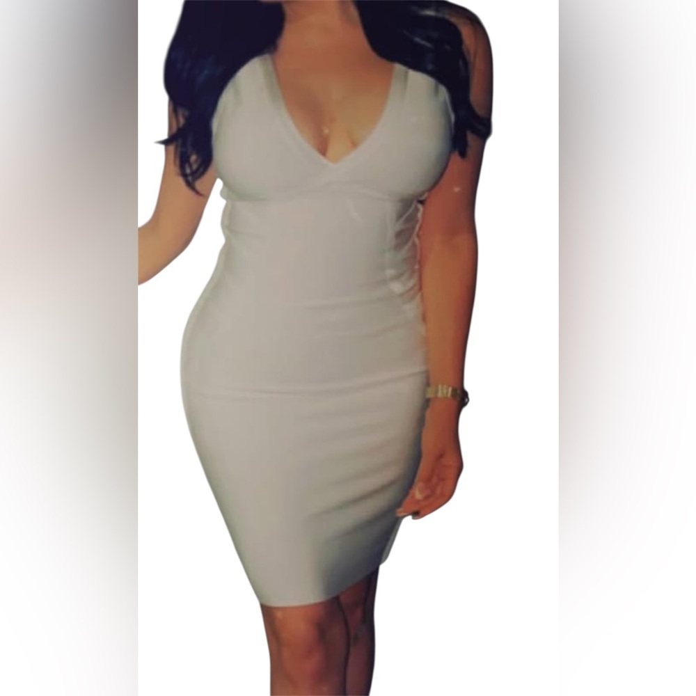 Guess by Marciano Cream V-Neck Midi Dress